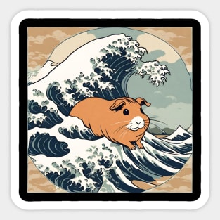 Vintage Brown American Guinea Pig in the Great Wave Sticker